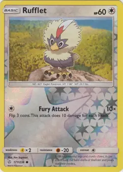 Reverse Holo Rufflet 177/236 Common SM - Cosmic Eclipse Pokemon TCG - Image 1