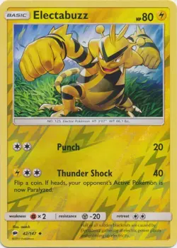 Reverse Holo Electabuzz 42/147 Uncommon Burning Shadows Pokemon TCG - Image 1