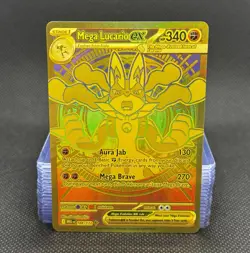 NM Mega Lucario ex 188/132 Mega Evolution Hyper Rare Gold Holo Pokemon Card - Image 3