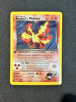 Pokemon TCG Rockets Moltres Holo Rare Card 12/132 Gym Heroes 1st edition LP - Image 1