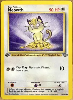 Meowth 56/64 Jungle Set 1st Edition 1999 Vintage Pokemon TCG - Image 1