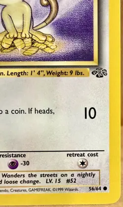 Meowth 56/64 Jungle Set 1st Edition 1999 Vintage Pokemon TCG - Image 4