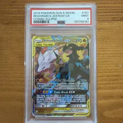 Pokemon 2019 Sun & Moon Cosmic Eclipse #157 Reshiram & Zekrom GX PSA 9 - Image 1