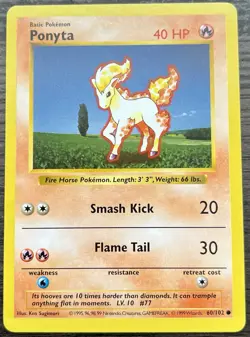 Shadowless Ponyta 60/102 Pokemon TCG WOTC Base Set MINT - Image 1