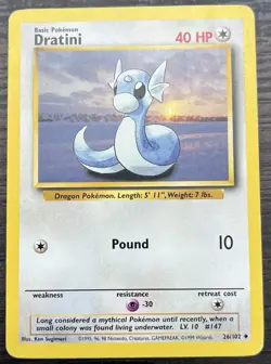 Dratini 026/102 Pokemon TCG WOTC Base Set Uncommon Heavily Played HP - Image 1