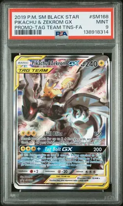 2019 Pokemon Sun & Moon Black Star Promo Pikachu & Zekrom GX SM168 PSA 9 - Image 1