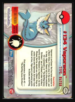 Vaporeon #134 Pokemon 2000 Topps TV - Image 2