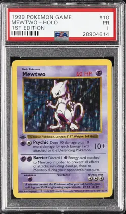 1999 POKEMON BASE SET 1ST EDITION #10 MEWTWO-HOLO PSA 1 - Image 1