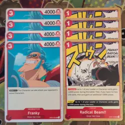 4 x One Piece Franky OP01-021 & Radical Beam!! OP01-029 UC Mint Playsets - Image 1