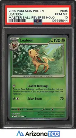 Pokemon 2025 Leafeon 005 Master Ball Reverse Holo Prismatic Evolutions PSA 10 - Image 1