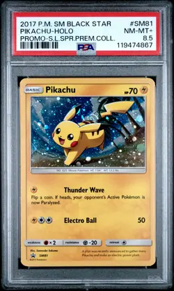 2017 POKEMON SM BLACK STAR PROMO #SM81 PIKACHU-HOLO PSA 8.5 - Image 1