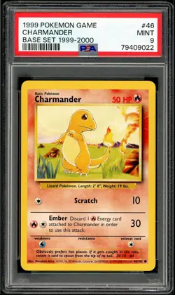 PSA 9 Base Set Unlimited 4th Print Charmander 46/102 Pokemon Cards 1999-2000🔥 - Image 1