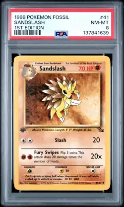 1999 POKEMON FOSSIL 1ST ED #41 SANDSLASH PSA 8 - Image 1