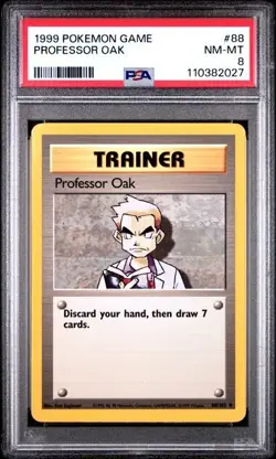 PROFESSOR OAK 1999 POKEMON BASE SET UNCOMMON 88/102 PSA 8 - Image 1