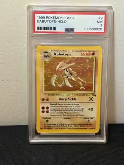 1999 POKEMON FOSSIL #9 KABUTOPS-HOLO PSA 7 - Image 1