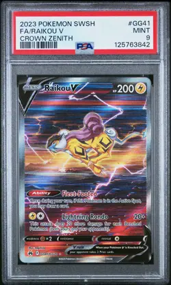 2023 POKEMON SWORD & SHIELD CROWN ZENITH #GG41 FULL ART/RAIKOU V PSA 9 - Image 1