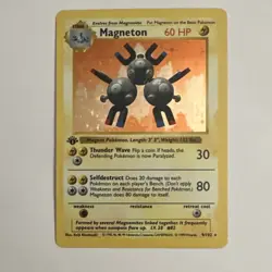 Pokemon Magneton Base Set (Shadowless) 1st Edition Holo Rare 9/102 WOTC - Image 1