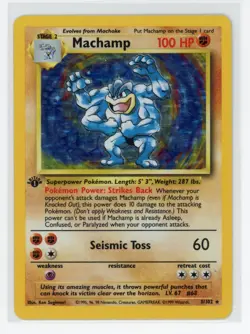 Pokemon Machamp Base Set 1st Edition 8/102 - Image 1