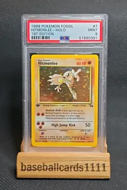 1999 POKEMON FOSSIL 1ST EDITION #7 HITMONLEE HOLO PSA 9 MINT P1 - Image 1