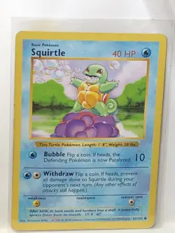 Squirtle 63/102 Base Set - 1st Edition - Shadowless 1999 - WOTC Pokemon TCG(NM) - Image 1