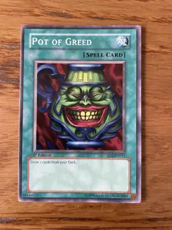 YuGiOh Pot of Greed 1st Edition SD2-EN017 Good Condition Vintage - Image 1