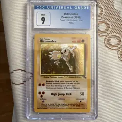 CGC 9 MINT English Hitmonlee 1999 Fossil 7/62 Holo Rare Pokemon Card - Image 1