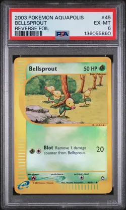 2003 POKEMON AQUAPOLIS #45 BELLSPROUT-REVERSE FOIL PSA 6 - Image 1