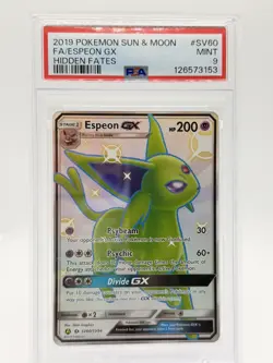 2019 POKEMON SUN & MOON HIDDEN FATES #SV60 FULL ART/ESPEON GX PSA 9 - Image 1