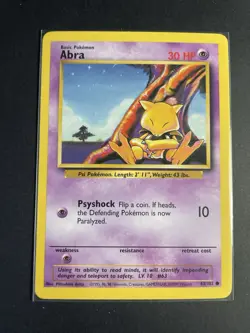 Pokemon Abra 43/102 Base Set Basic Vintage WOTC 1999 NM - Image 1