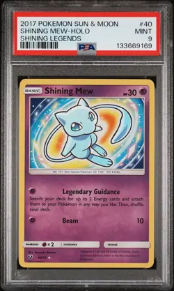 2017 POKEMON SUN & MOON SHINING LEGENDS #40 SHINING MEW-HOLO PSA 9 NEW CERT - Image 1