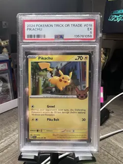 Pokemon TCG Pikachu Trick Or Trade 018/091 2024 Cosmos Holo PSA 5 - Image 1