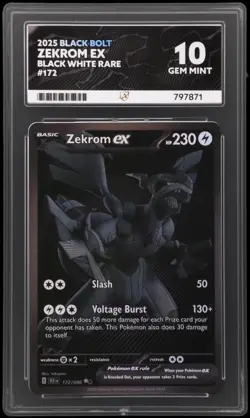 ACE 10 ZEKROM ex 172/086 | BWR Black Bolt Full Art Graded Pokemon Card - KB - Image 1