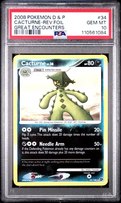 PSA 10 CACTURNE 34/106 | Great Encounters Reverse Holo Graded Pokemon Card - Image 1
