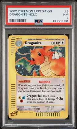 PSA 7 DRAGONITE 9/165 | Holo E-Series Expedition Graded English Pokemon Card - Image 1