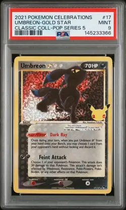 2021 Pokemon Celebrations Classic Collection #17 Umbreon Gold Star PSA 9 - Image 1