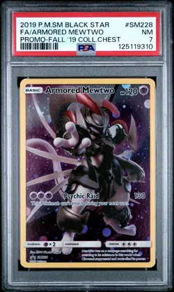 2019 POKEMON SM BLACK STAR PROMO #SM228 FULL ART/ARMORED MEWTWO PSA 7 - Image 1