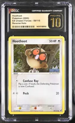 CGC 10 Pristine 2005 Pokemon EX Unseen Forces Hoothoot Reverse Holo 59/115 Pop 4 - Image 1