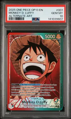 2025 ONE PIECE OP13-CARRYING ON HIS WILL ALTERNATE ART MONKEY D. LUFFY PSA 10 - Image 1