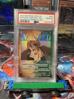 PSA 10 2023 One Piece OP03 Eustass “Captain” Kid Wanted Alternate Art - Image 1