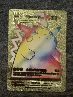 Pokemon Gold Foil Fan Art Rainbow Card Pikachu VMax 44/185 Rare MINT - Image 1