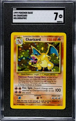 2000 Pokemon BASE UNLIMITED 4/102 CHARIZARD Holographic Card SGC Graded 7 NMINT - Image 1