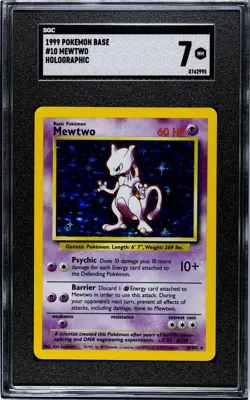 1999 Pokemon BASE UNLIMITED MEWTWO 10/102 Holographic Card SGC Graded 7 NMINT - Image 1
