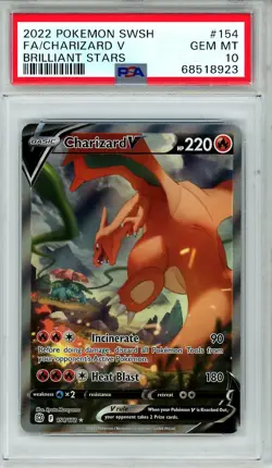 2022 Pokemon Sword & Shield Brilliant Stars Charizard V #154 FA PSA 10 GEM MINT - Image 1