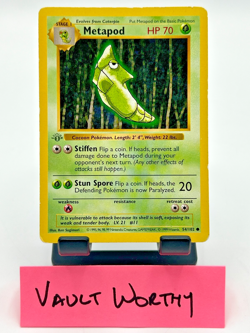 🍃 1999 Pokemon Base Set #54 Metapod 1st Edition Shadowless Gray Stamp WOTC Card - Image 1