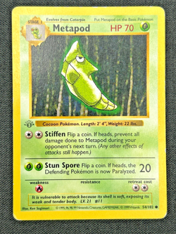 🍃 1999 Pokemon Base Set #54 Metapod 1st Edition Shadowless Gray Stamp WOTC Card - Image 3