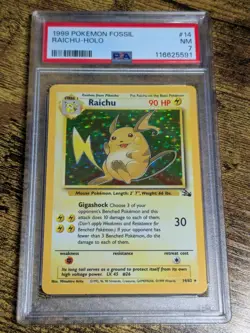 1999 Pokemon Fossil Raichu Holo 14/62 PSA 7 NM - Image 1