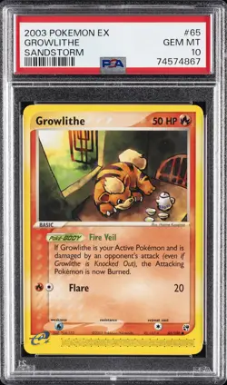 2003 POKEMON EX SANDSTORM #65 GROWLITHE PSA 10 - Image 1