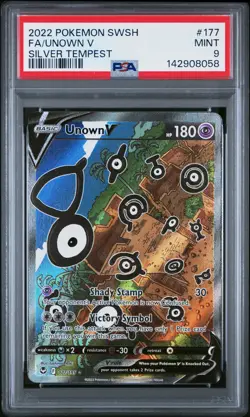 2022 POKEMON SWORD & SHIELD SILVER TEMPEST #177 FULL ART/UNOWN V PSA 9 - Image 1
