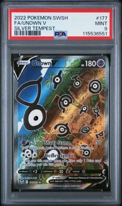 2022 POKEMON SWORD & SHIELD SILVER TEMPEST #177 FULL ART/UNOWN V PSA 9 - Image 1
