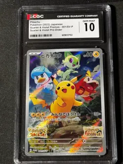 CGC GEM MINT 10 Pikachu Pre-Order Promo Holo 001/SV-P 2022 Japanese Pokemon TCG - Image 1